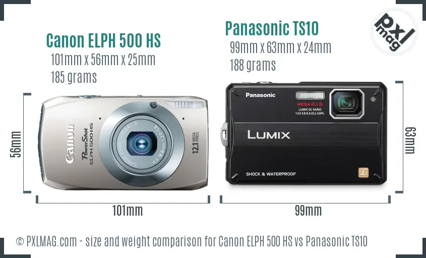Canon ELPH 500 HS vs Panasonic TS10 size comparison