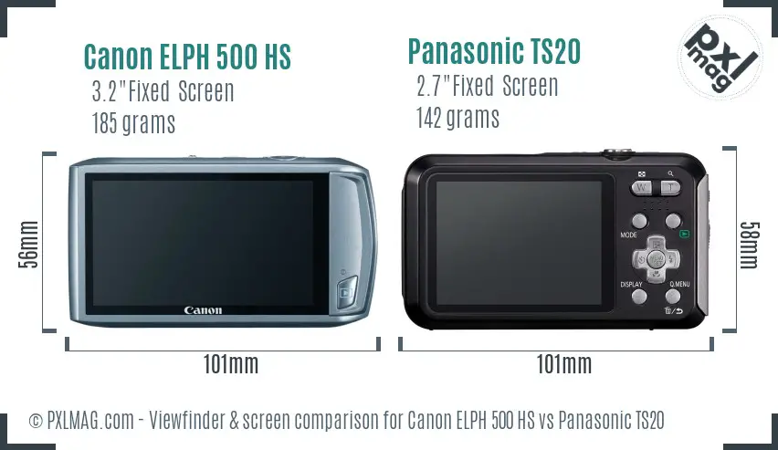 Canon ELPH 500 HS vs Panasonic TS20 Screen and Viewfinder comparison Canon ELPH 500 HS vs Panasonic TS20 Screen and Viewfinder comparison