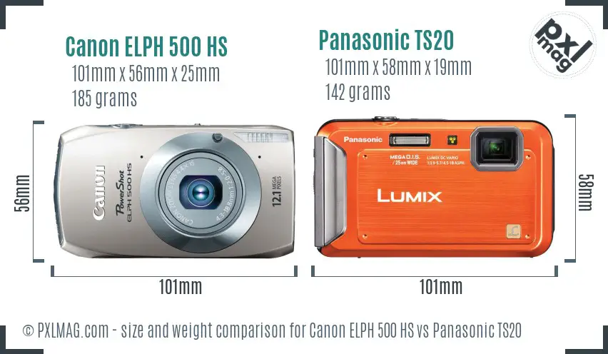 Canon ELPH 500 HS vs Panasonic TS20 size comparison Canon ELPH 500 HS vs Panasonic TS20 size comparison