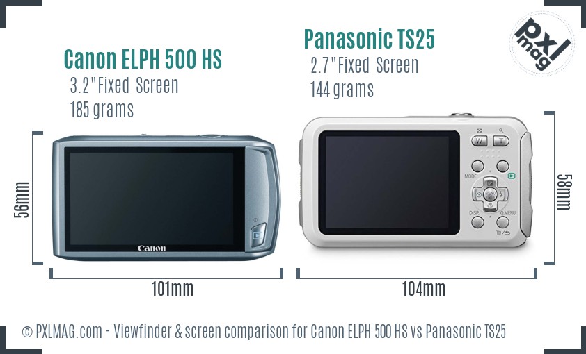 Canon ELPH 500 HS vs Panasonic TS25 Screen and Viewfinder comparison