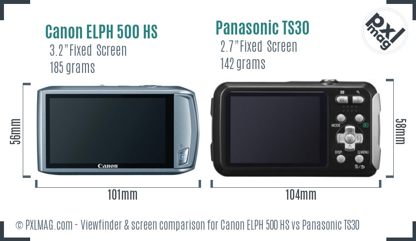 Canon ELPH 500 HS vs Panasonic TS30 Screen and Viewfinder comparison