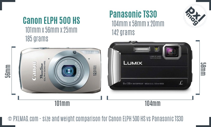 Canon ELPH 500 HS vs Panasonic TS30 size comparison
