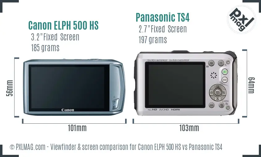Canon ELPH 500 HS vs Panasonic TS4 Screen and Viewfinder comparison