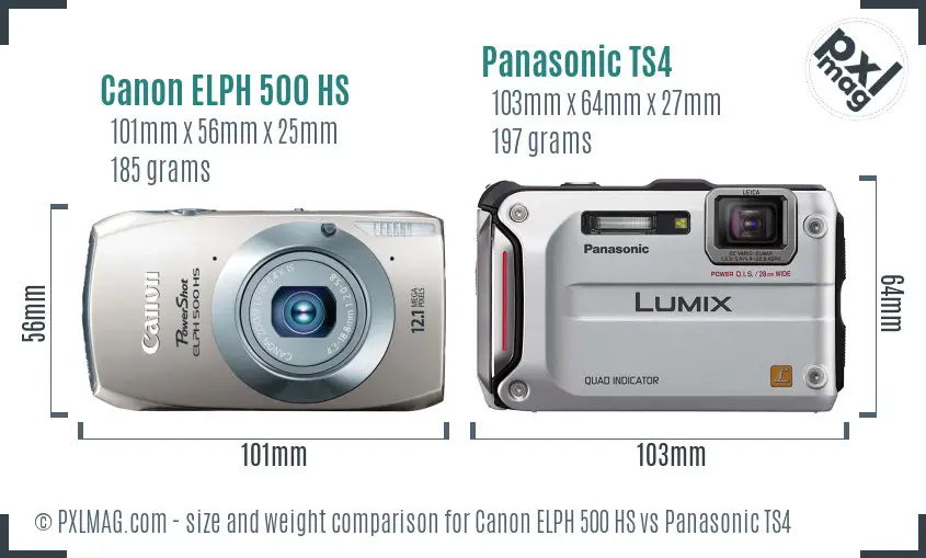 Canon ELPH 500 HS vs Panasonic TS4 size comparison