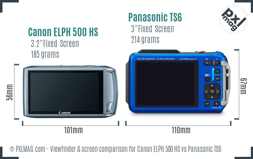 Canon ELPH 500 HS vs Panasonic TS6 Screen and Viewfinder comparison