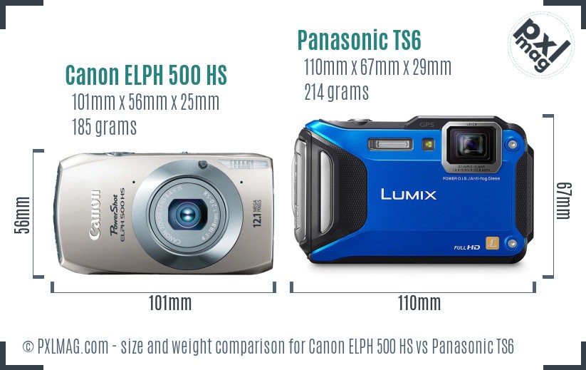 Canon ELPH 500 HS vs Panasonic TS6 size comparison