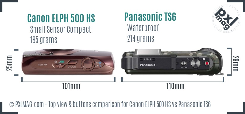 Canon ELPH 500 HS vs Panasonic TS6 top view buttons comparison