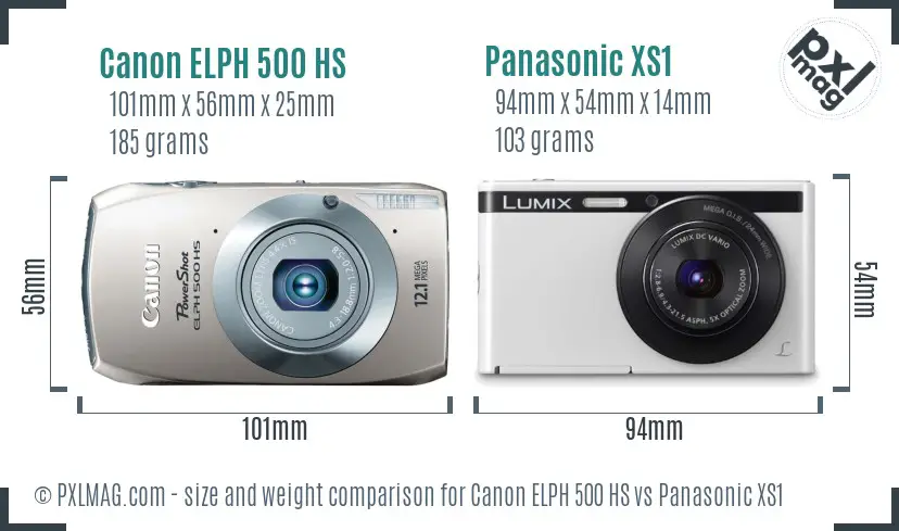 Canon ELPH 500 HS vs Panasonic XS1 size comparison