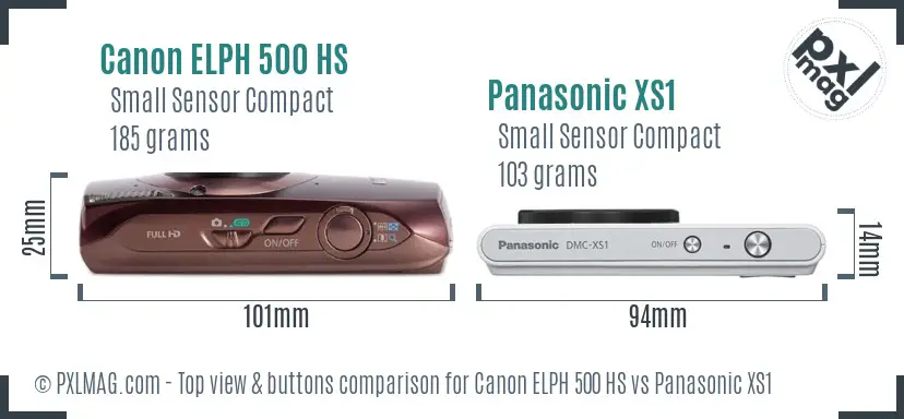 Canon ELPH 500 HS vs Panasonic XS1 top view buttons comparison