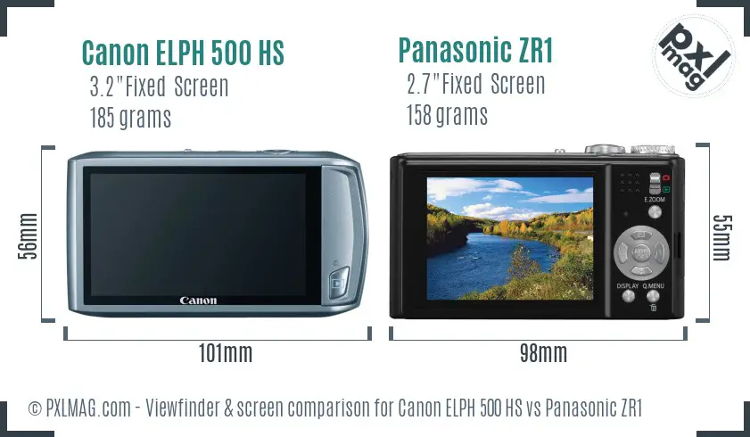 Canon ELPH 500 HS vs Panasonic ZR1 Screen and Viewfinder comparison