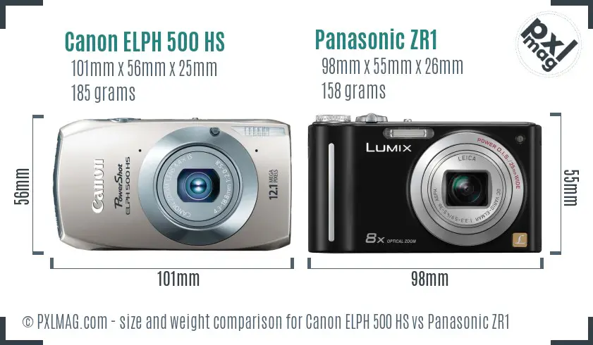 Canon ELPH 500 HS vs Panasonic ZR1 size comparison