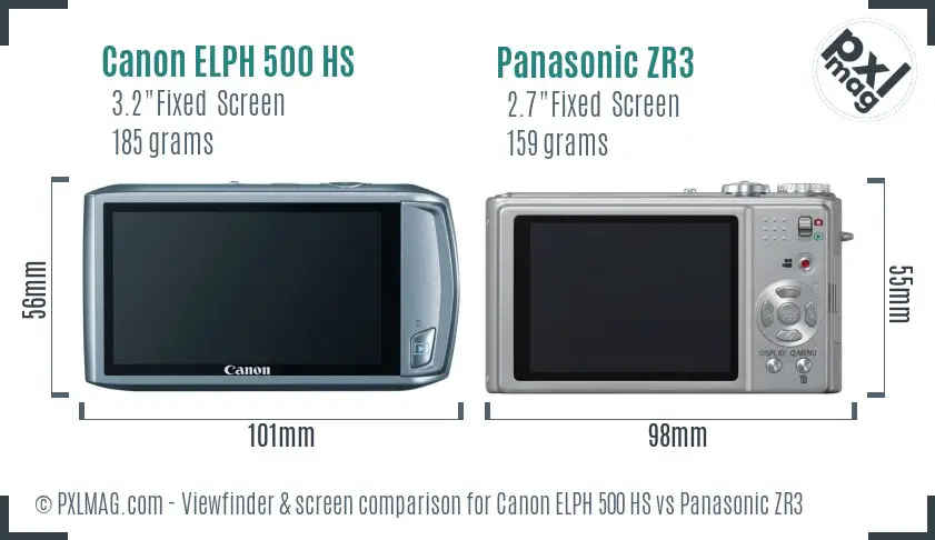 Canon ELPH 500 HS vs Panasonic ZR3 Screen and Viewfinder comparison Canon ELPH 500 HS vs Panasonic ZR3 Screen and Viewfinder comparison