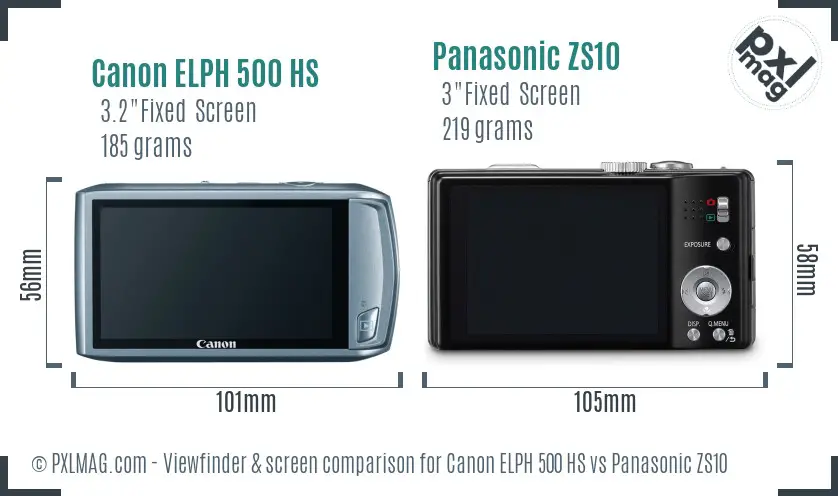Canon ELPH 500 HS vs Panasonic ZS10 Screen and Viewfinder comparison