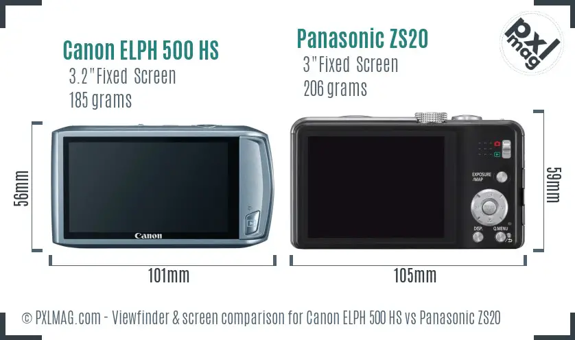 Canon ELPH 500 HS vs Panasonic ZS20 Screen and Viewfinder comparison Canon ELPH 500 HS vs Panasonic ZS20 Screen and Viewfinder comparison