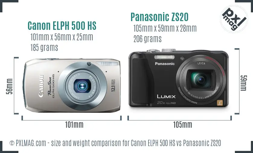 Canon ELPH 500 HS vs Panasonic ZS20 size comparison Canon ELPH 500 HS vs Panasonic ZS20 size comparison