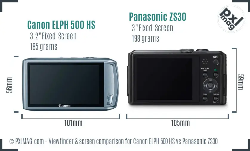 Canon ELPH 500 HS vs Panasonic ZS30 Screen and Viewfinder comparison