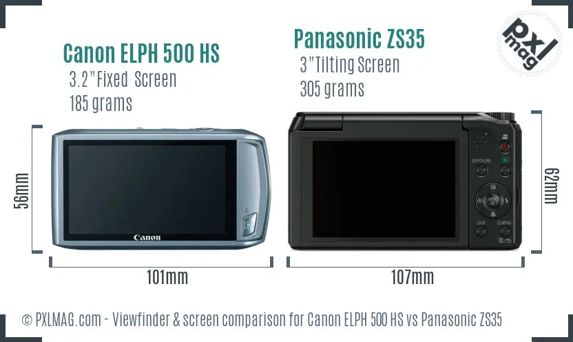 Canon ELPH 500 HS vs Panasonic ZS35 Screen and Viewfinder comparison