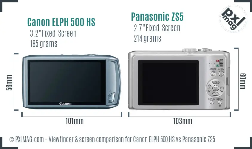 Canon ELPH 500 HS vs Panasonic ZS5 Screen and Viewfinder comparison Canon ELPH 500 HS vs Panasonic ZS5 Screen and Viewfinder comparison