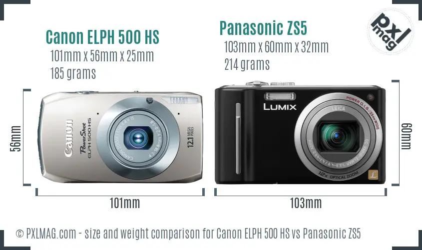Canon ELPH 500 HS vs Panasonic ZS5 size comparison Canon ELPH 500 HS vs Panasonic ZS5 size comparison