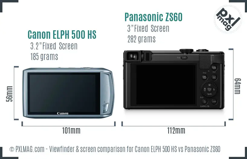 Canon ELPH 500 HS vs Panasonic ZS60 Screen and Viewfinder comparison