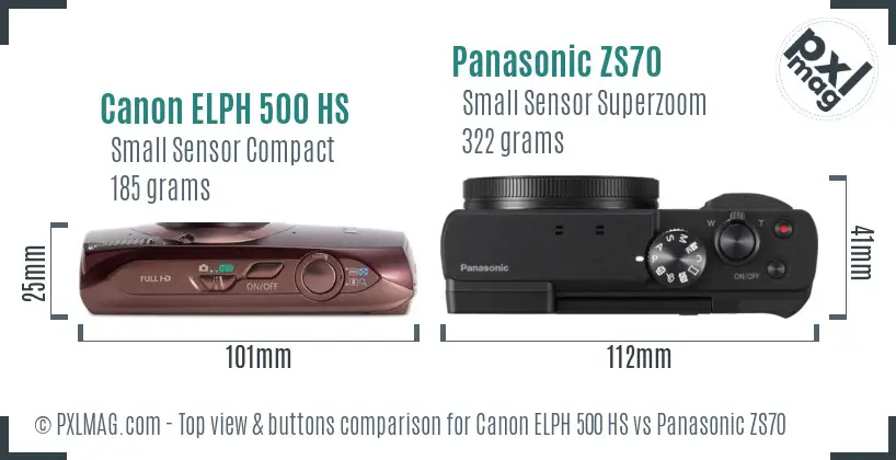 Canon ELPH 500 HS vs Panasonic ZS70 top view buttons comparison