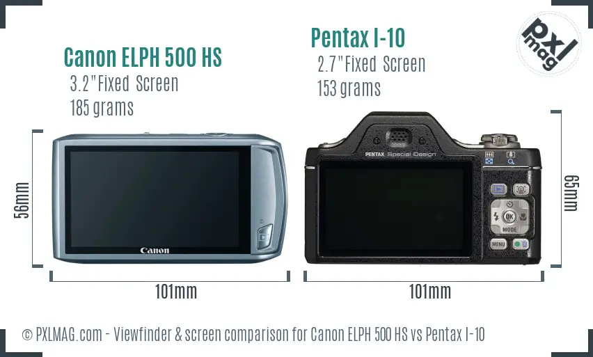 Canon ELPH 500 HS vs Pentax I-10 Screen and Viewfinder comparison