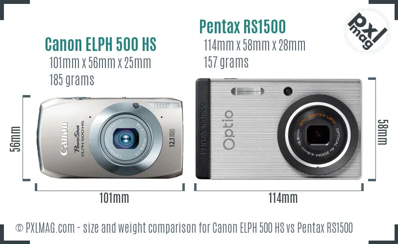 Canon ELPH 500 HS vs Pentax RS1500 size comparison