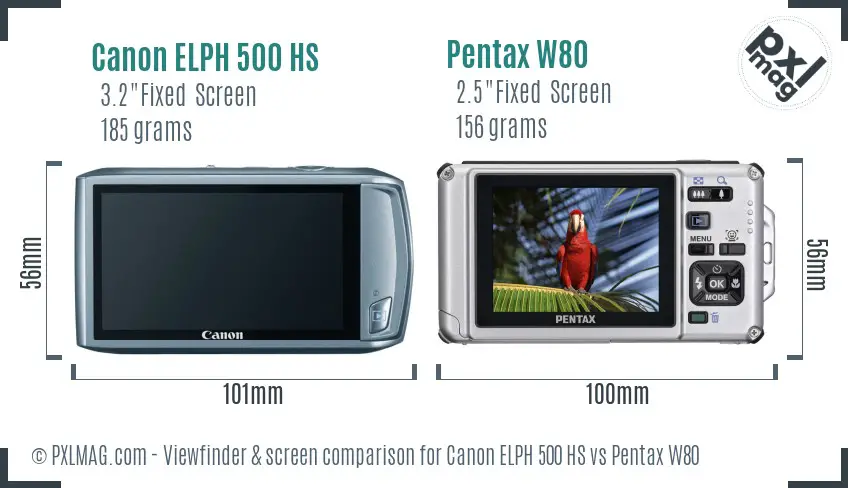 Canon ELPH 500 HS vs Pentax W80 Screen and Viewfinder comparison Canon ELPH 500 HS vs Pentax W80 Screen and Viewfinder comparison