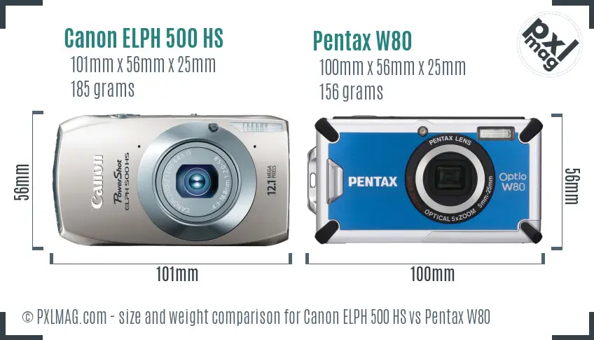 Canon ELPH 500 HS vs Pentax W80 size comparison Canon ELPH 500 HS vs Pentax W80 size comparison