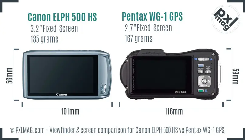 Canon ELPH 500 HS vs Pentax WG-1 GPS Screen and Viewfinder comparison Canon ELPH 500 HS vs Pentax WG-1 GPS Screen and Viewfinder comparison