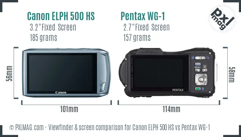 Canon ELPH 500 HS vs Pentax WG-1 Screen and Viewfinder comparison