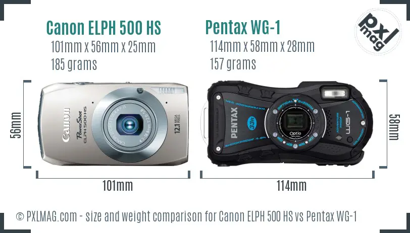 Canon ELPH 500 HS vs Pentax WG-1 size comparison