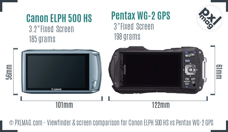 Canon ELPH 500 HS vs Pentax WG-2 GPS Screen and Viewfinder comparison