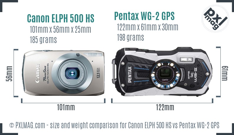 Canon ELPH 500 HS vs Pentax WG-2 GPS size comparison
