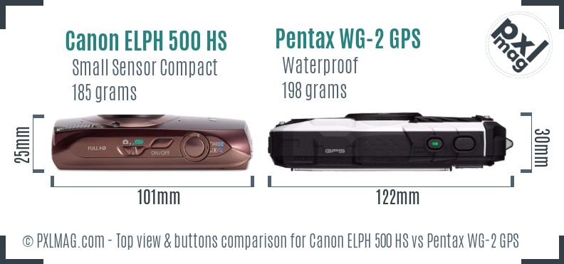 Canon ELPH 500 HS vs Pentax WG-2 GPS top view buttons comparison