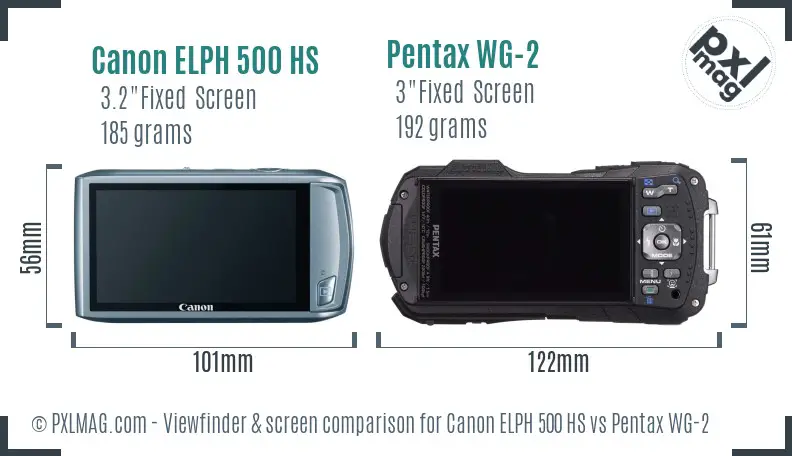 Canon ELPH 500 HS vs Pentax WG-2 Screen and Viewfinder comparison