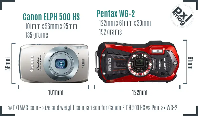 Canon ELPH 500 HS vs Pentax WG-2 size comparison