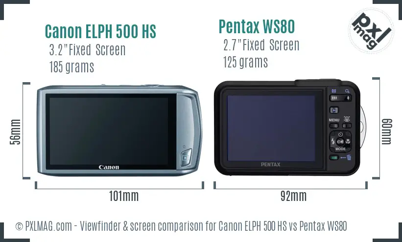 Canon ELPH 500 HS vs Pentax WS80 Screen and Viewfinder comparison