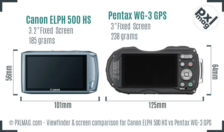 Canon ELPH 500 HS vs Pentax WG-3 GPS Screen and Viewfinder comparison