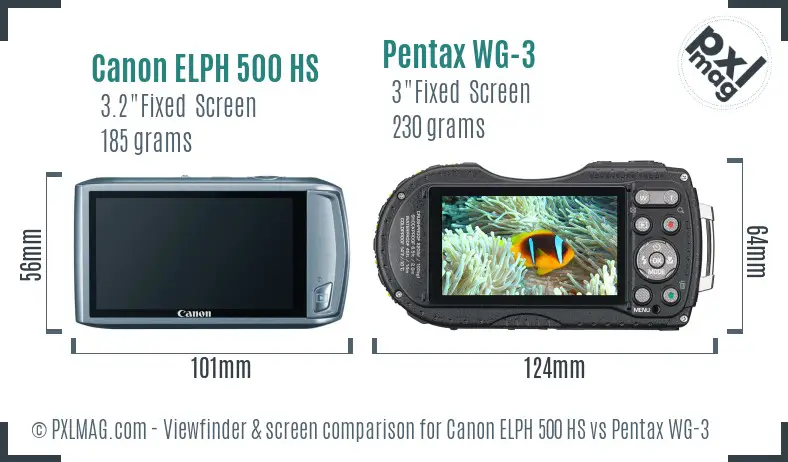 Canon ELPH 500 HS vs Pentax WG-3 Screen and Viewfinder comparison