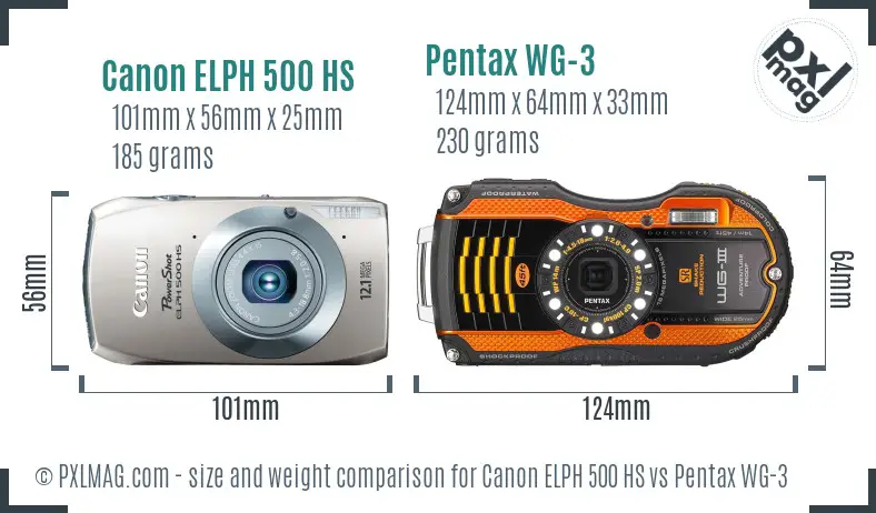 Canon ELPH 500 HS vs Pentax WG-3 size comparison