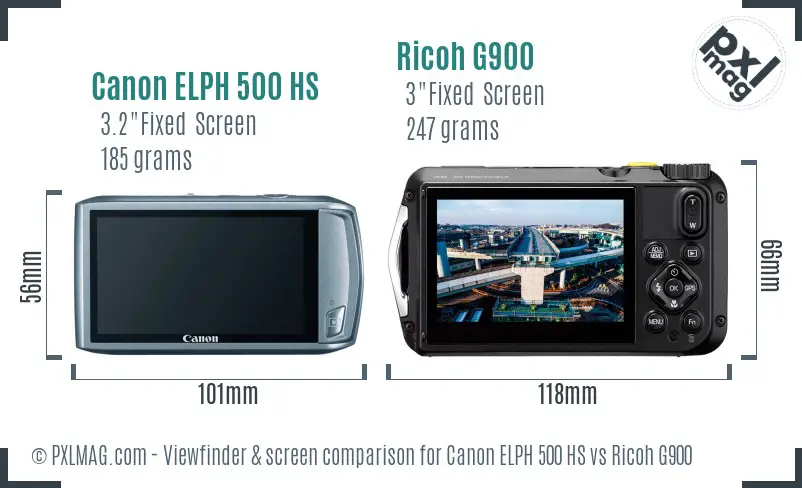 Canon ELPH 500 HS vs Ricoh G900 Screen and Viewfinder comparison