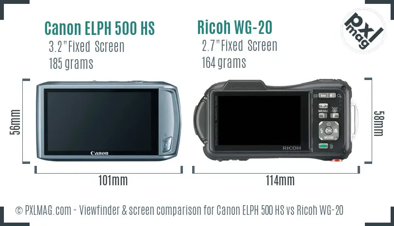 Canon ELPH 500 HS vs Ricoh WG-20 Screen and Viewfinder comparison