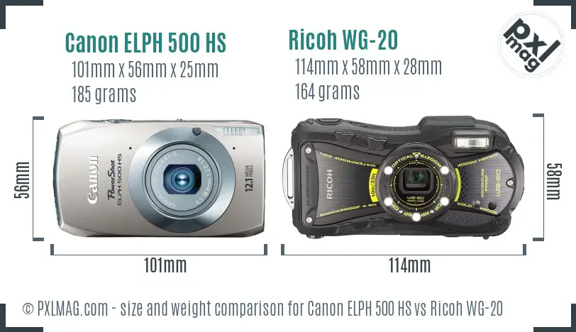 Canon ELPH 500 HS vs Ricoh WG-20 size comparison