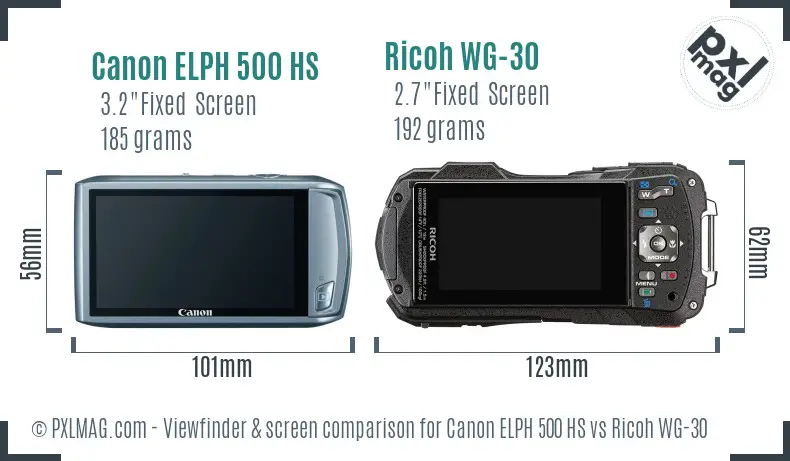 Canon ELPH 500 HS vs Ricoh WG-30 Screen and Viewfinder comparison