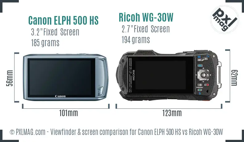 Canon ELPH 500 HS vs Ricoh WG-30W Screen and Viewfinder comparison Canon ELPH 500 HS vs Ricoh WG-30W Screen and Viewfinder comparison