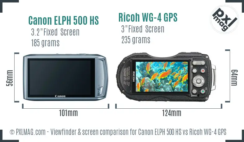 Canon ELPH 500 HS vs Ricoh WG-4 GPS Screen and Viewfinder comparison