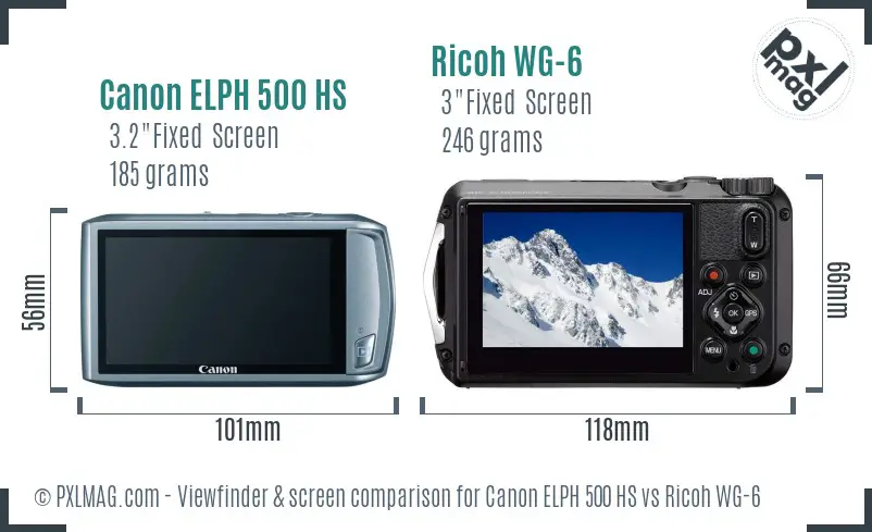 Canon ELPH 500 HS vs Ricoh WG-6 Screen and Viewfinder comparison