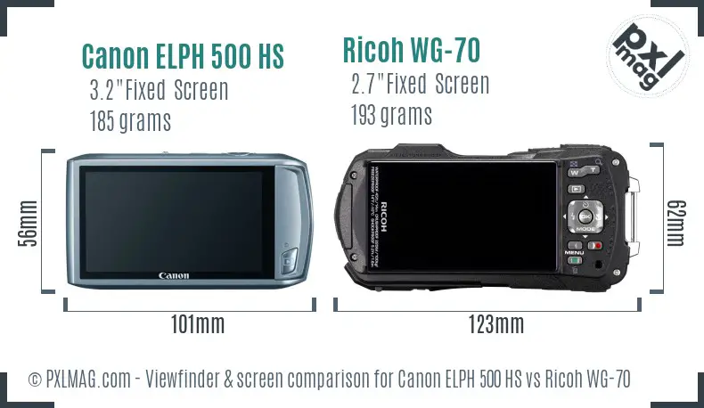 Canon ELPH 500 HS vs Ricoh WG-70 Screen and Viewfinder comparison