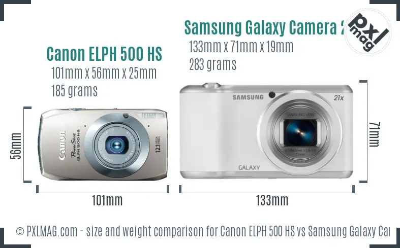 Canon ELPH 500 HS vs Samsung Galaxy Camera 2 size comparison